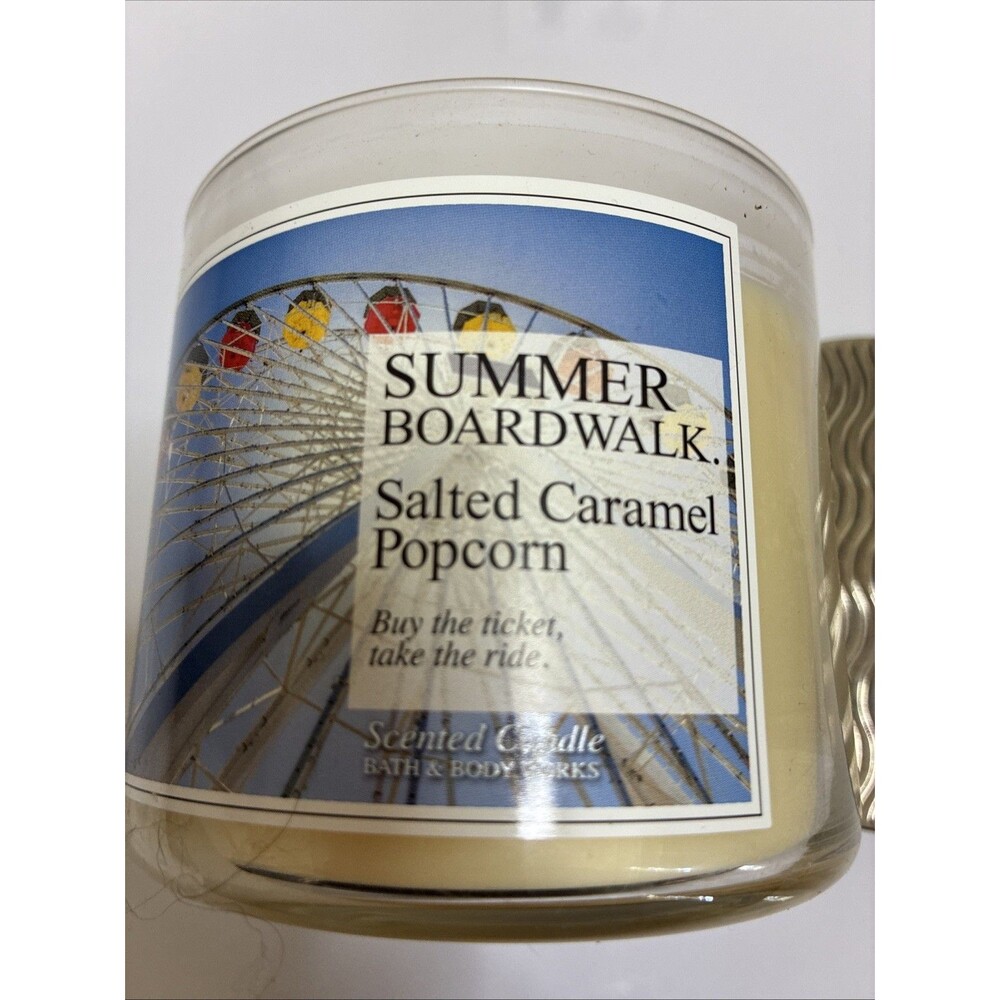 Bath & Body Works Summer Boardwalk Salted Caramel Popcorn 14.5oz 3 Wick